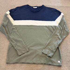 Marine Layer Men's Long Sleeve Shirt - Navy, White, and Green